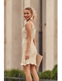 Knitted dress with an openwork pattern, beige PR91130 - Online store - Boutique